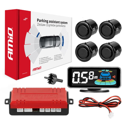 RADAR DE RECUL 4 CAPTEURS NOIRS 18MM + ECRAN LED 3D PREMIUM AMIO