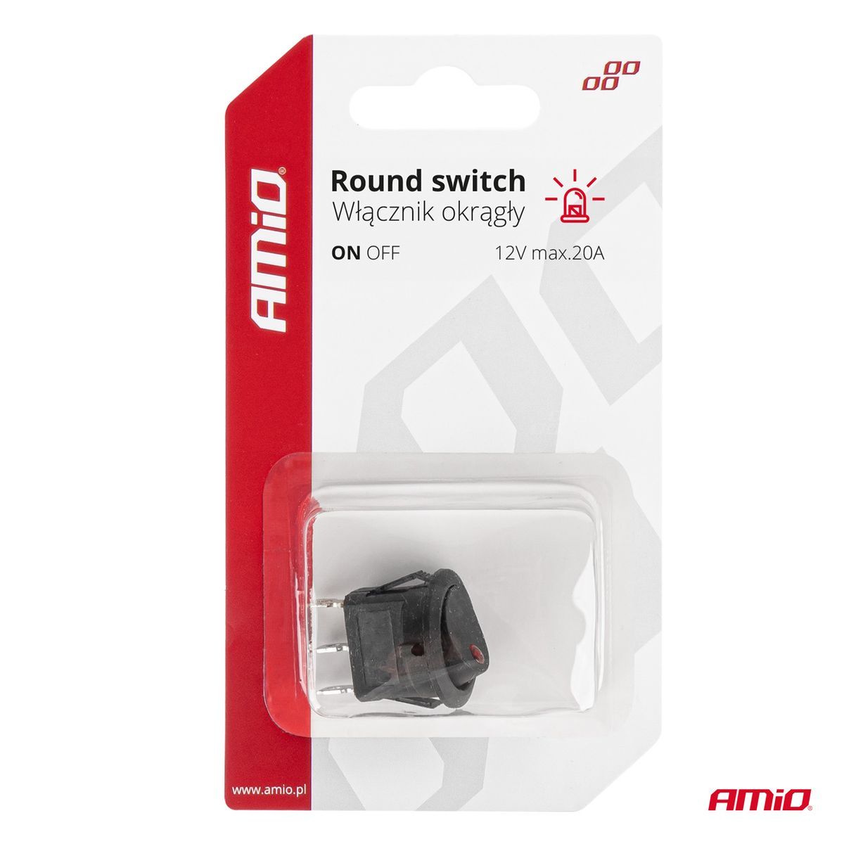 INTERRUPTEUR ROND AVEC LUMIERE ROUGE 12/24V MAX 20A ON/OFF