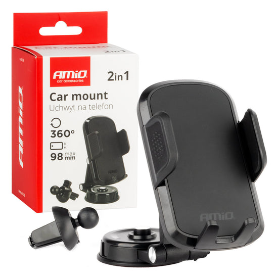 SUPPORT DE TÉLÉPHONE 2 EN 1 POUR TABLEAU DE BORD ET GRILLE D'AÉRATION ROTATIF 360° AMIO