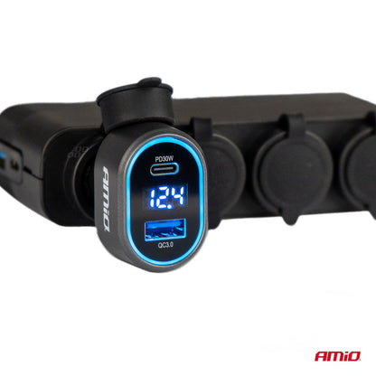 CHARGEUR RAPIDE ALLUME-CIGARE 30W AVEC AFFICHAGE LED VOLTMETRE AMIO