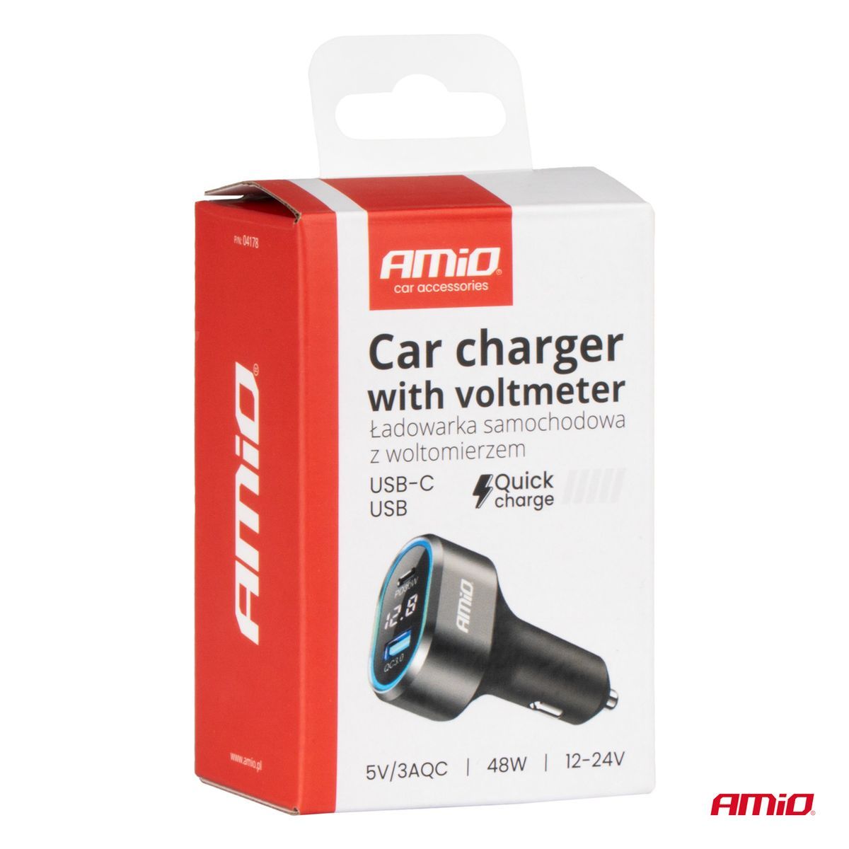 CHARGEUR RAPIDE ALLUME-CIGARE 30W AVEC AFFICHAGE LED VOLTMETRE AMIO