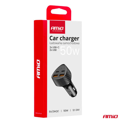 CHARGEUR ALLUME-CIGARE 50W 2xUSB-A + 2xUSB-C AMIO