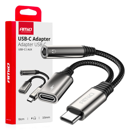 ADAPTATEUR DOUBLE USB-C + MINI JACK 3,5MM 10CM AMIO