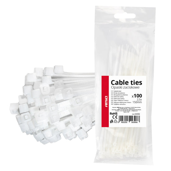 LOT DE 100 COLLIERS DE SERRAGE BLANCS 2,5 × 150 MM AMIO