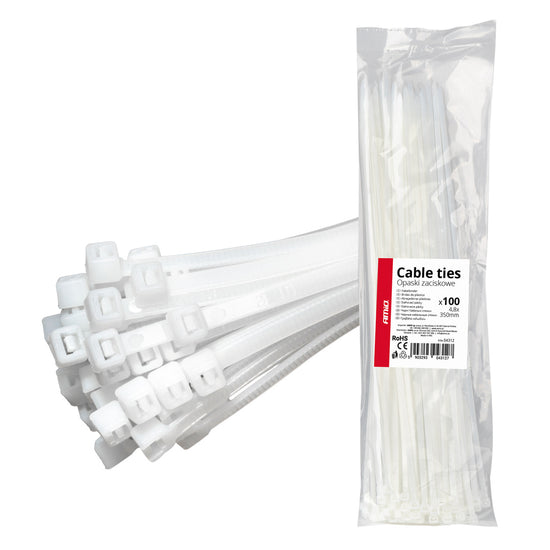 LOT DE 100 COLLIERS DE SERRAGE BLANCS 4,8 × 350 MM AMIO