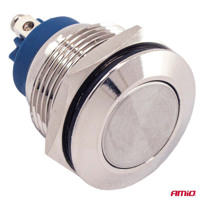 INTERRUPTEUR BOUTON PLAT ROND EN ACIER 19 MM 5 A 12/230V AMIO