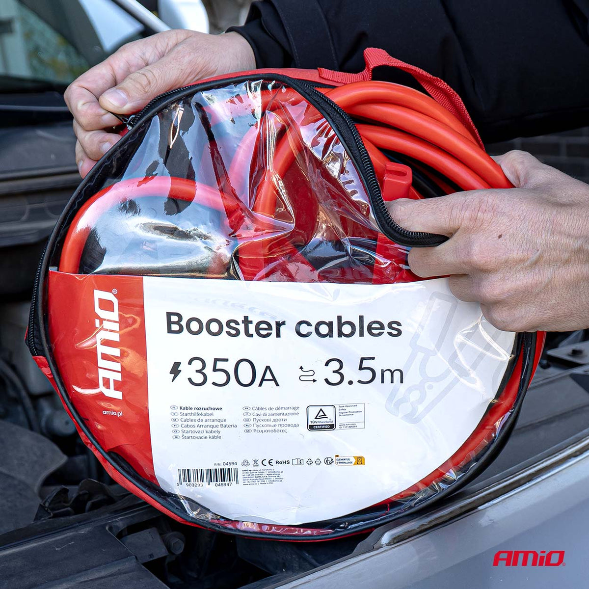 Câbles de démarrage AMIO 350 A 3,5 m 12/24 V avec sac
