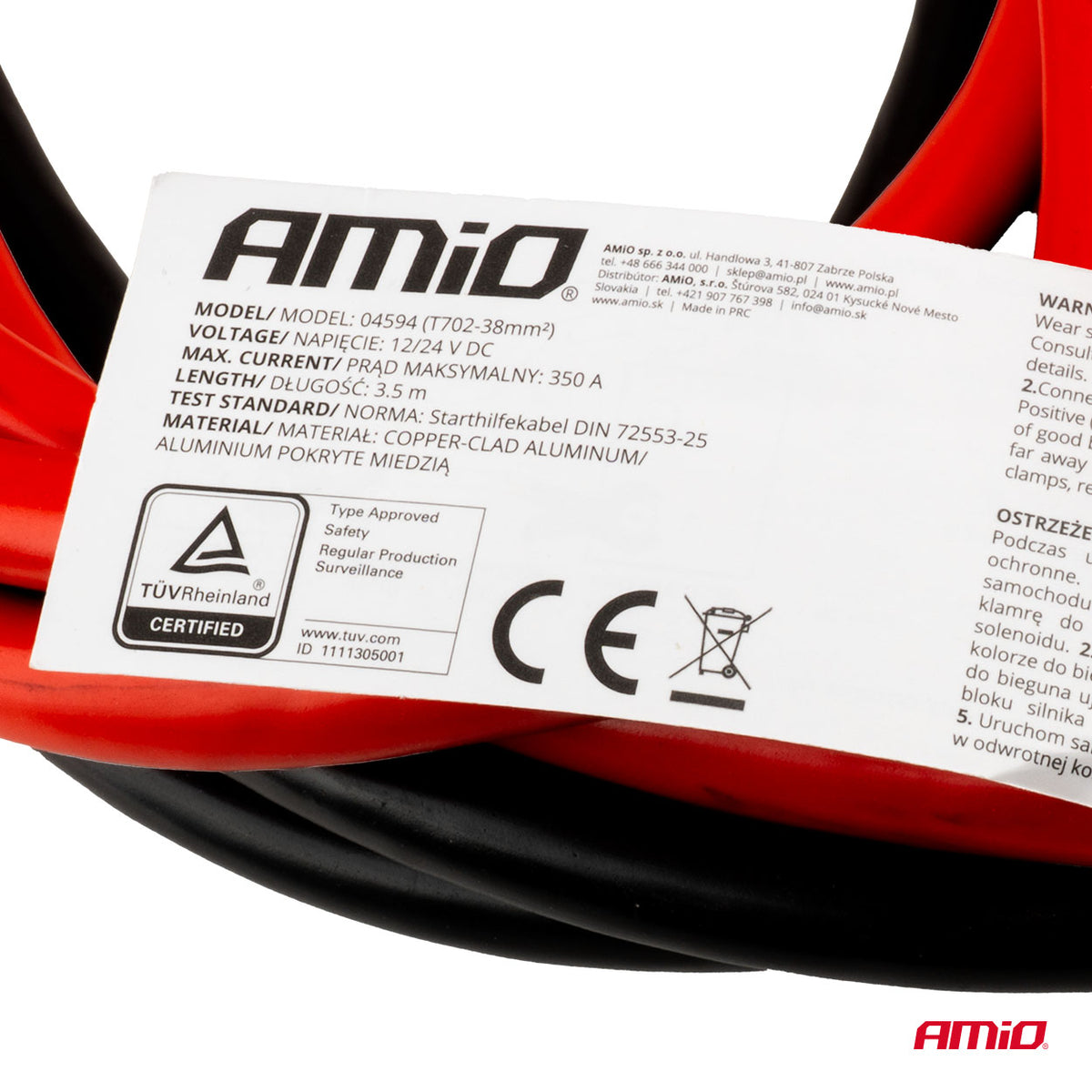 Câbles de démarrage AMIO 350 A 3,5 m 12/24 V avec sac