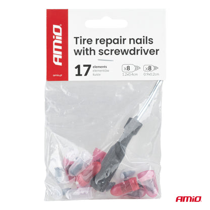 VIS DE RÉPARATION POUR PNEUS 17PCS + TOURNEVIS AMIO