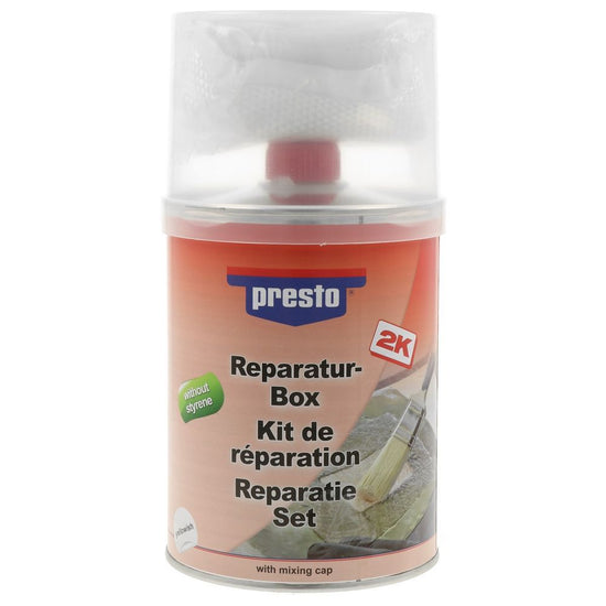 KIT MASTIC DE RÉPARATION RESINE POLYESTER 2K SANS STYRENE PRESTO 1 KG