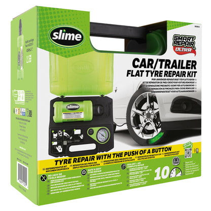KIT ANTI-CREVAISON A INJECTION AUTOMATIQUE AVEC BOUTEILLE INTEGREE 414ML ET COMPRESSEUR SLIME
