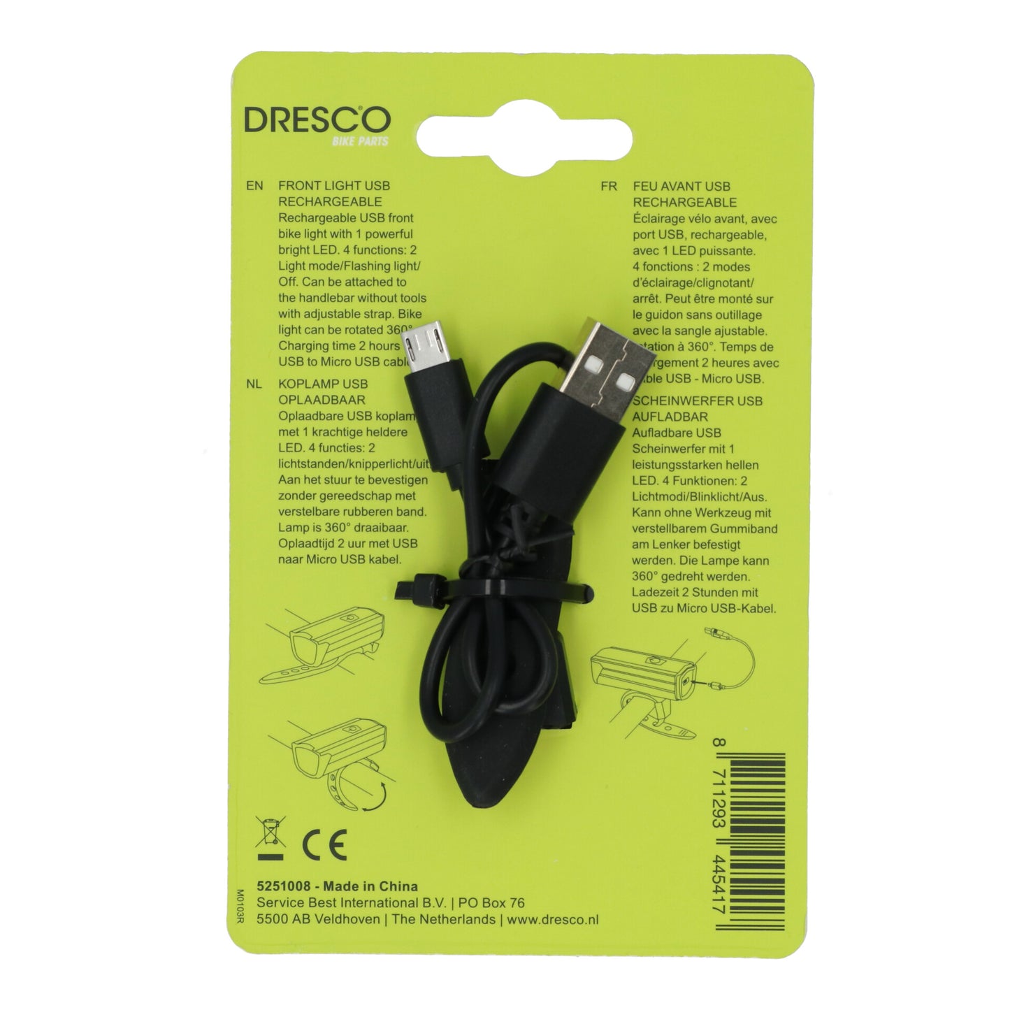 PHARE VELO LED 200LM RECHARGEABLE USB DRESCO