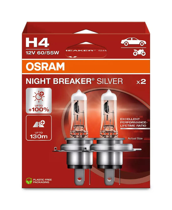 2 AMPOULES NIGHT BREAKER SILVER H4 12V ECO PACKAGING