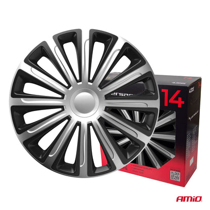 ENJOLIVEURS DE VOITURE 4PCS SET TREND NOIR ET ARGENT 14" COLOR BOX