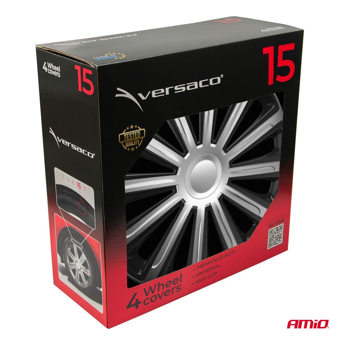 ENJOLIVEURS DE VOITURE 4PCS SET TREND NOIR ET ARGENT 15" COLOR BOX