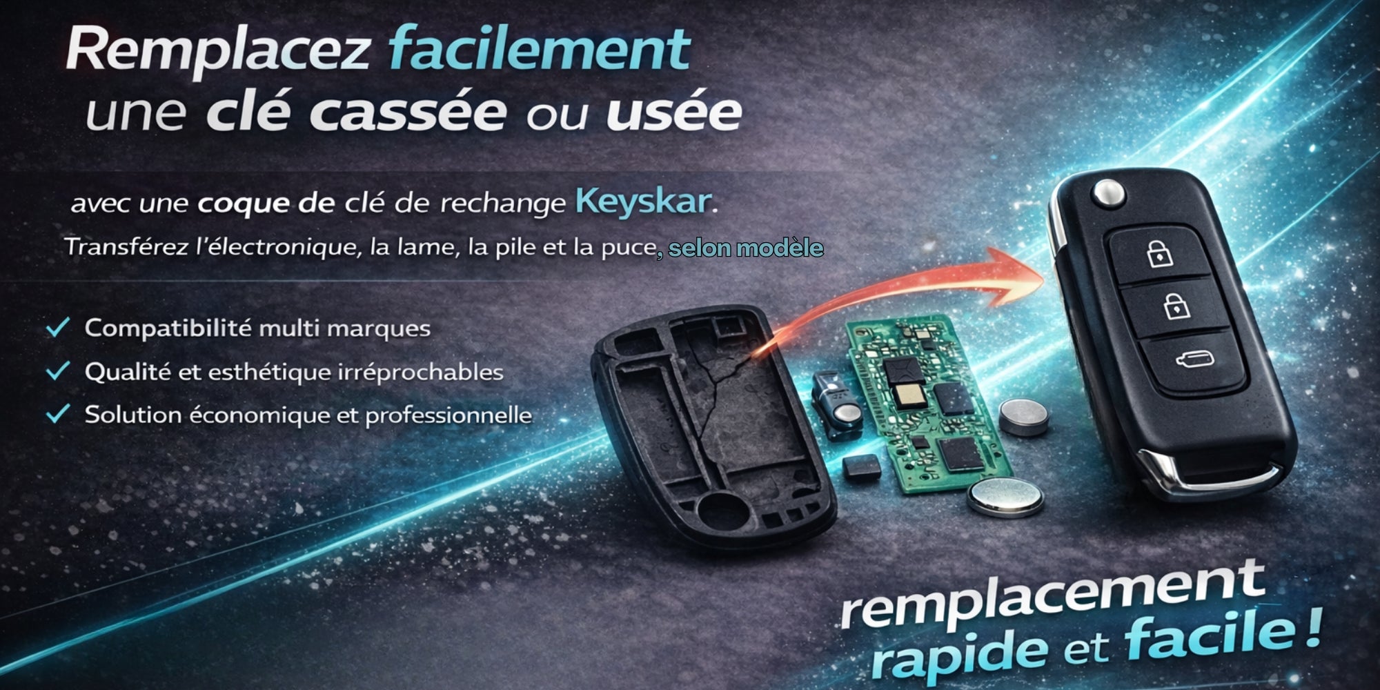 Coque de clé de voiture de remplacement Keyskar