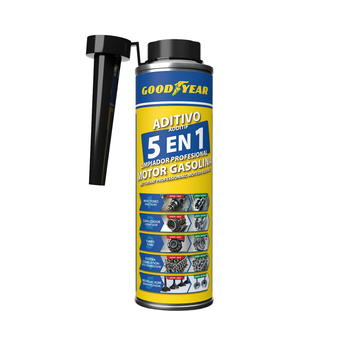 ADDITIF NETTOYANT MOTEUR ESSENCE 5 EN 1 300ML GOODYEAR