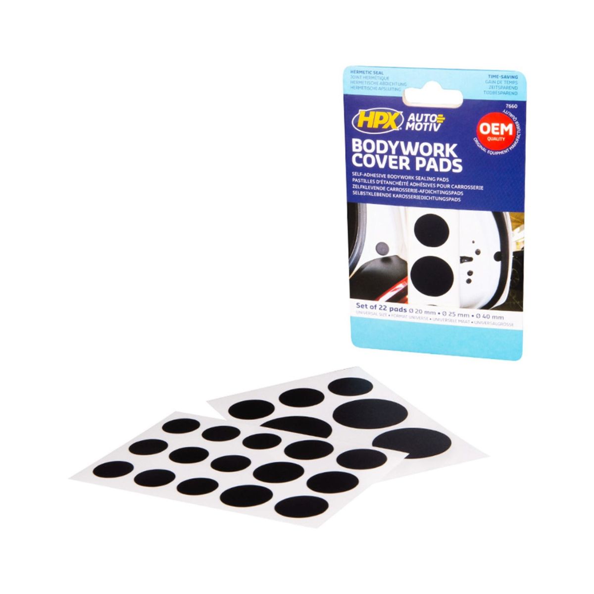 HPX HC1000, kit de 22 pastilles adhésives pour trous de carrosserie