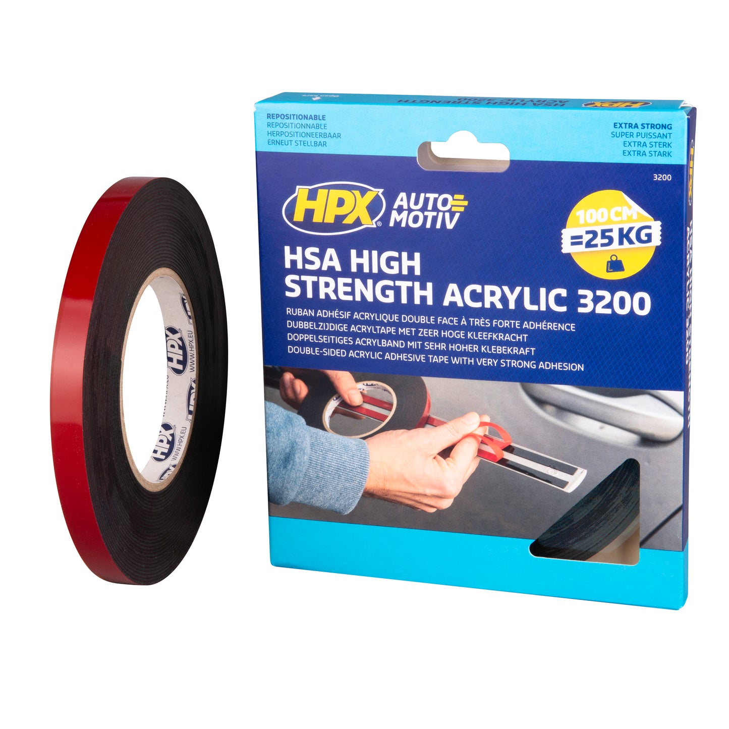 RUBAN ADHÉSIF HSA DOUBLE FACE - NOIR 12MM X 10M HPX