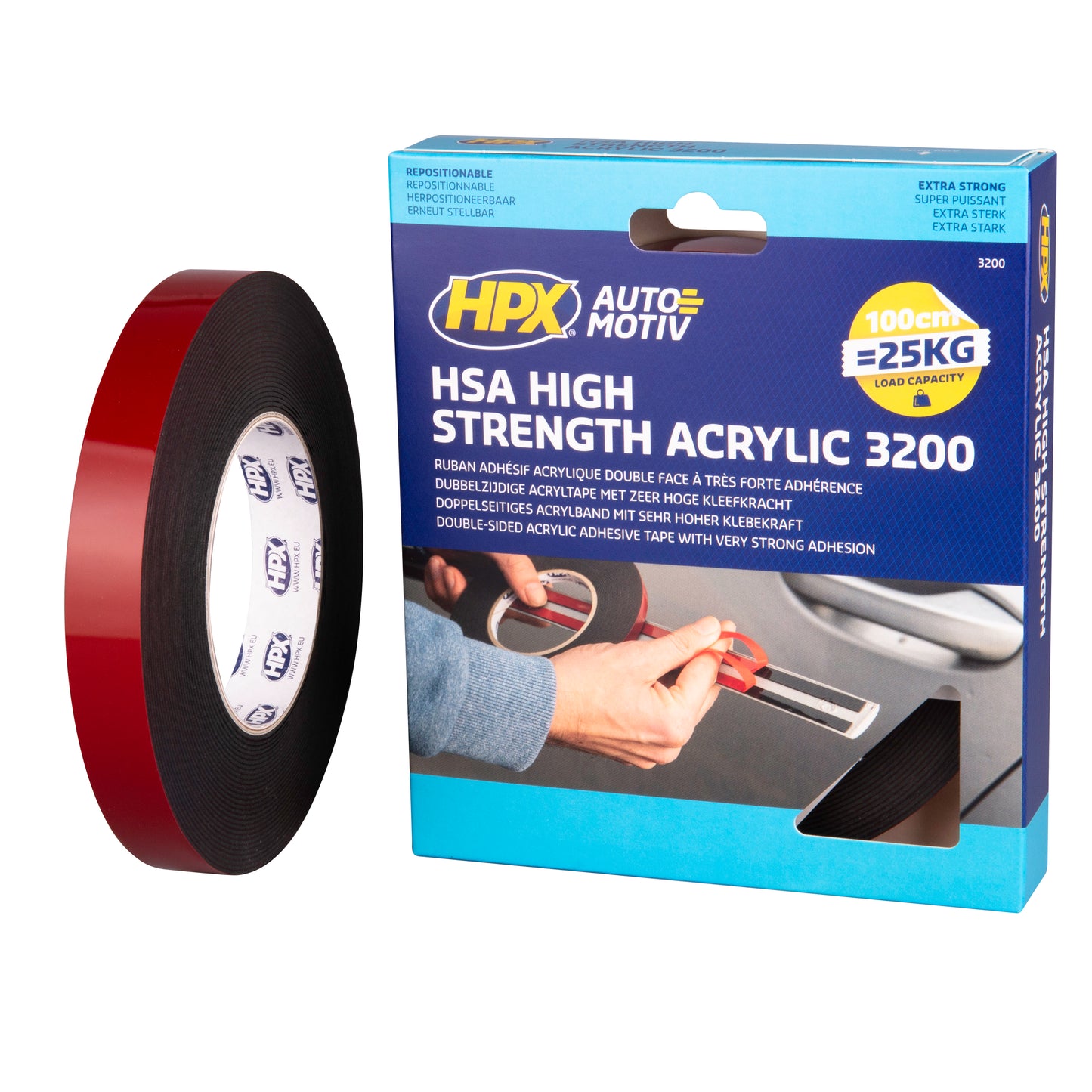 RUBAN ADHÉSIF HSA DOUBLE FACE - NOIR 19MM X 10M HPX