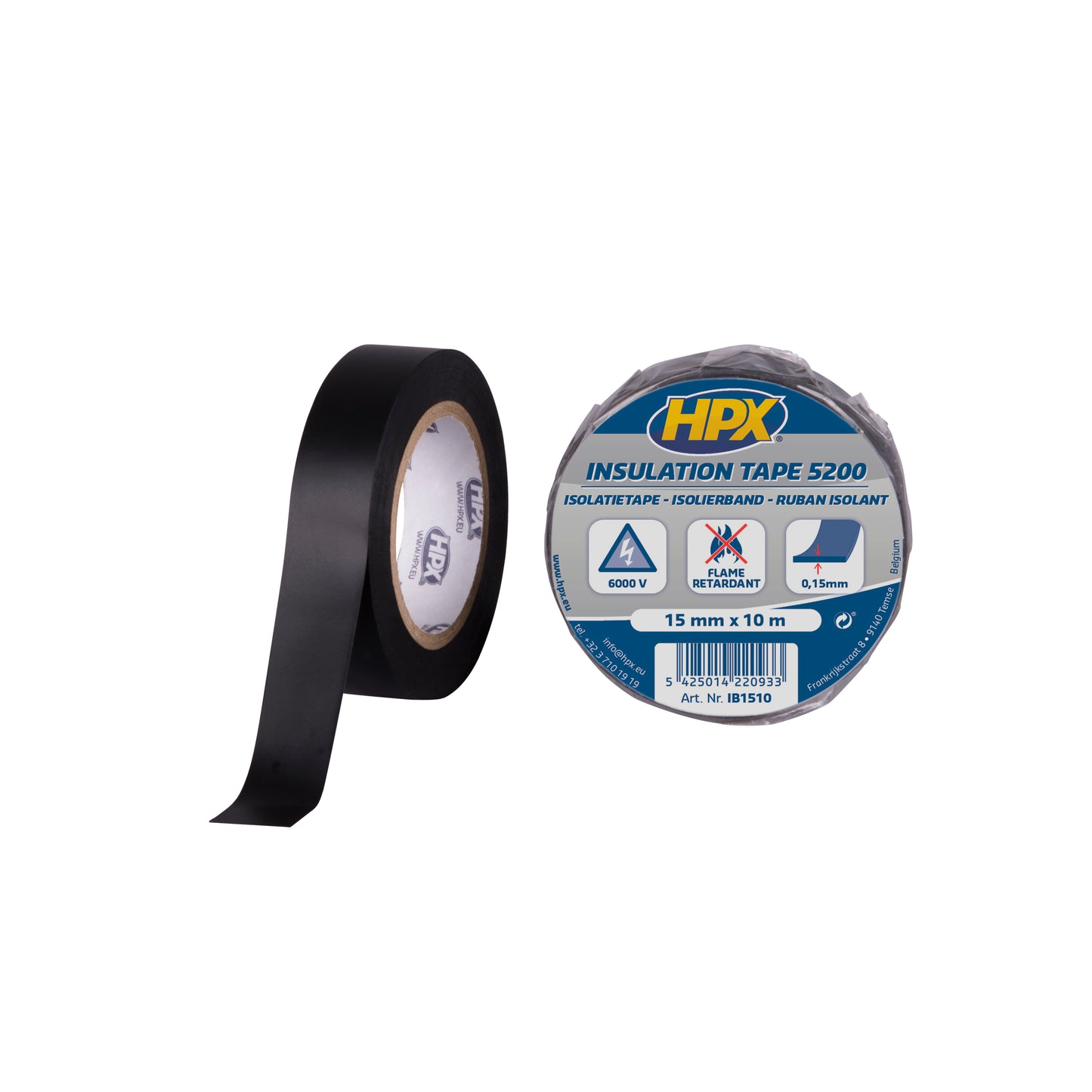 RUBAN ADHÉSIF ISOLANT PVC - NOIR 15MM X 10M HPX