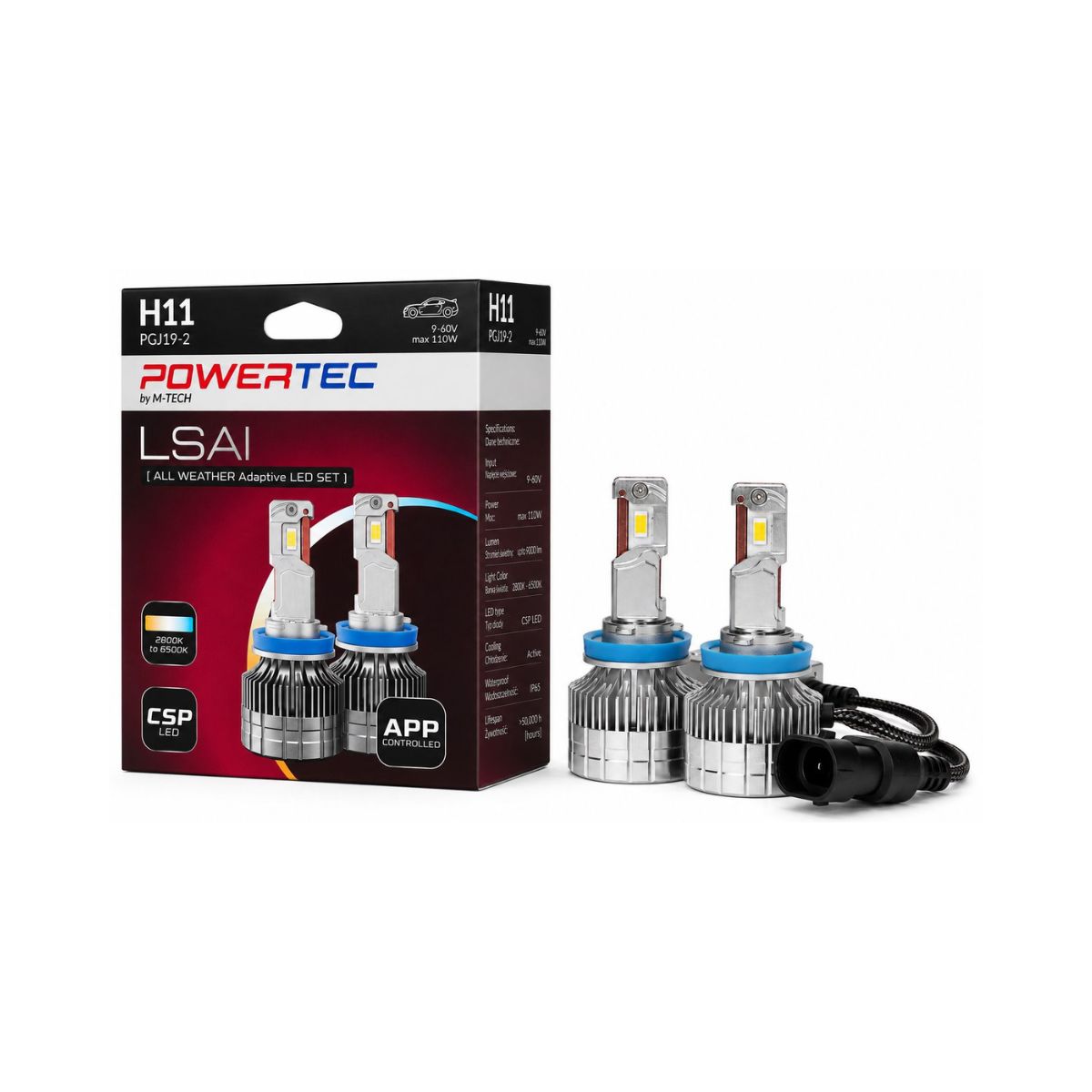 AMPOULES LED CONNECTEES H11 X 2 AVEC APPLICATION 9-60V MAX 110W 2800K A 6500K MAX 9000LMS