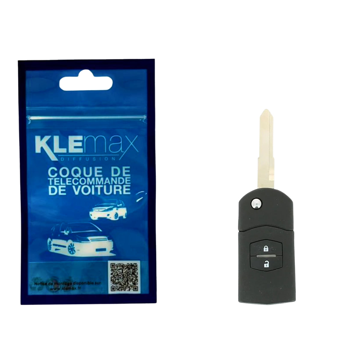 COQUE CLE ADAPTABLE MAZDA 2 BOUTONS LAME CRANTEE RETRACTABLE