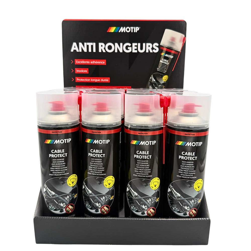 PRESENTOIR DE COMPTOIR 12 AEROSOLS ANTI-RONGEUR 500ML MOTIP