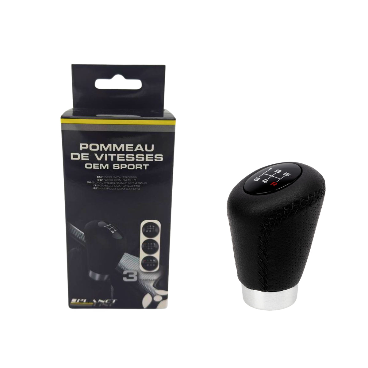 POMMEAU CUIR NOIR BAGUE MARCHE AR + 3 PASTILLES DE VITESSES