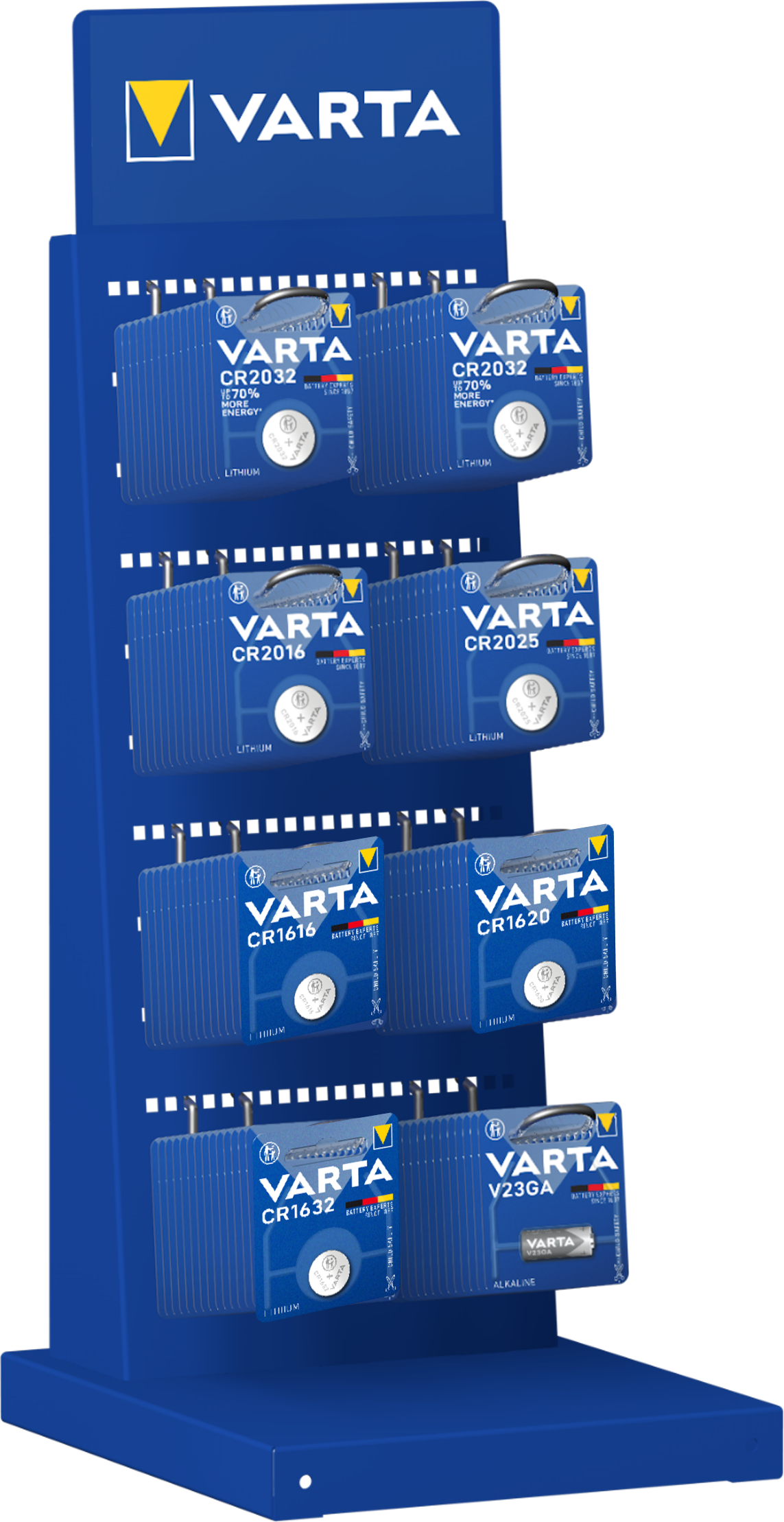 PRESENTOIR 8 BROCHES AVEC 100 BLISTERS PILES VARTA