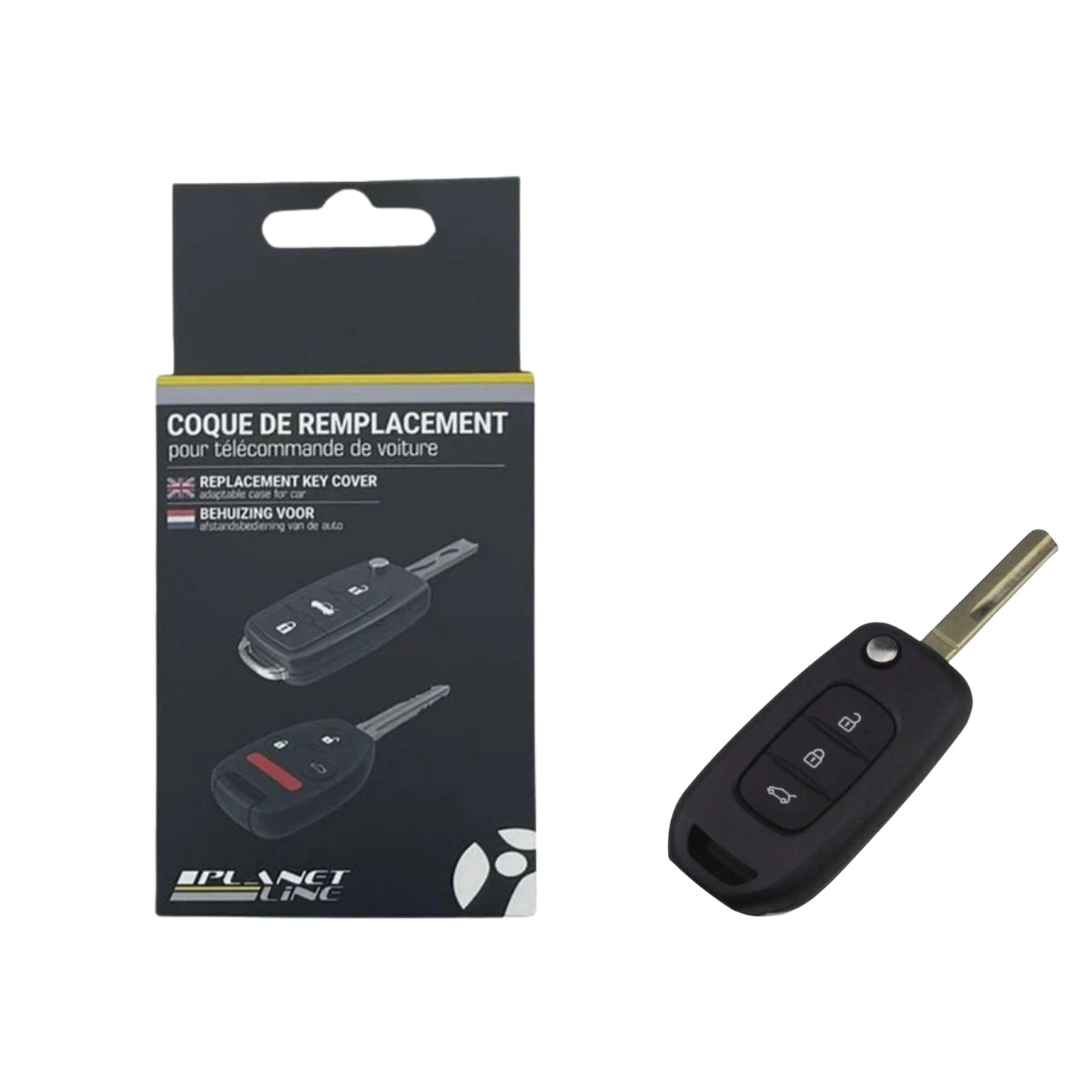 COQUE CLE ADAPTABLE POUR RENAULT 3 BOUTON LAME RETRACTABLE CRANTEE KEYSKAR