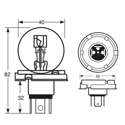 1 AMPOULE R2 12V 45/40W P45T ASY UEC (BLISTER) RING