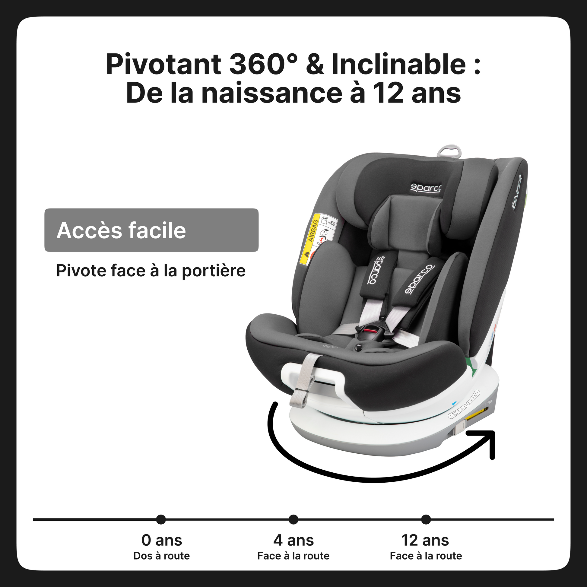 SIEGE ENFANT ROTATIF 360° SPARCO ISIZE 40-150CM ECE R129/03 ISOFIX z
