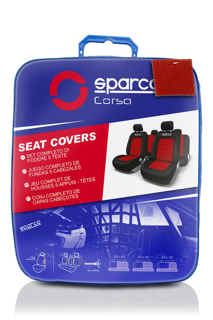 JEU DE HOUSSES COMPLET SPARCO NOIR/ROUGE 100% POLYESTER