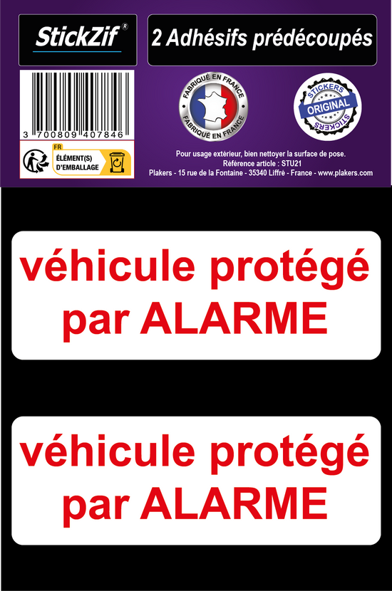 AUTOCOLLANT "VEHICULE PROTEGE PAR ALARME" X 2