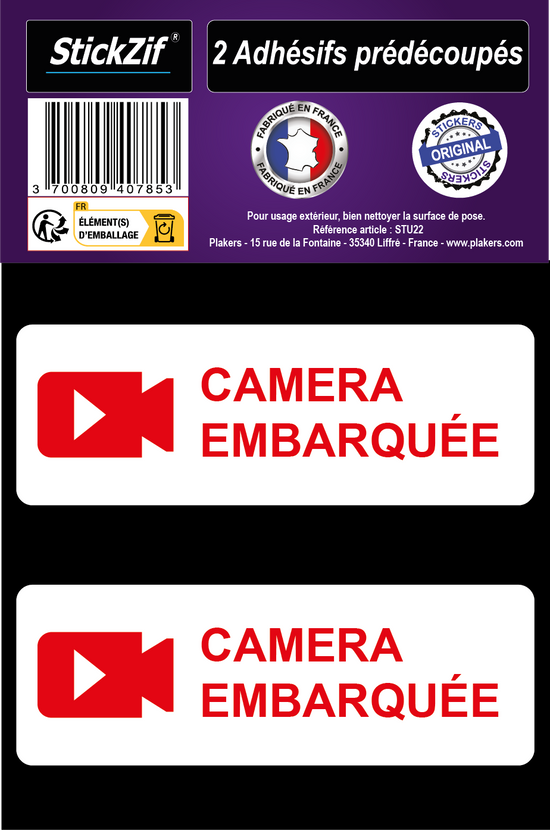 AUTOCOLLANT "CAMERA EMBARQUEE" X 2