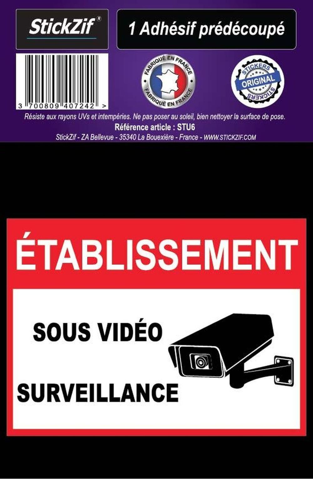 ADHESIF PRE DECOUPE ETABLISSEMENT SOUS VIDEO SURVEILLANCE X1