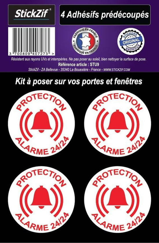 ADHESIFS PRE DECOUPES PROTECTION ALARME 24/24 X4 Ø 4 CM