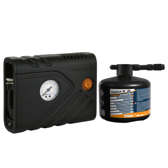 KIT ANTI-CREVAISON 300ML INJECTION SEMI AUTOMATIQUE BOUTEILLE RIGIDE AVEC COMPRESSEUR TERRA S