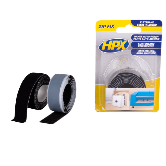RUBAN AUTO-GRIPPANT ZIP FIX (SANGLE + CROCHET) - NOIR 2 X 20MM X 1M HPX