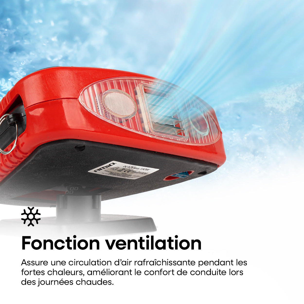 CHAUFFAGE DEGIVRANT/ VENTILATEUR AVEC POIGNEE ET LUMIERE 12V AMIO