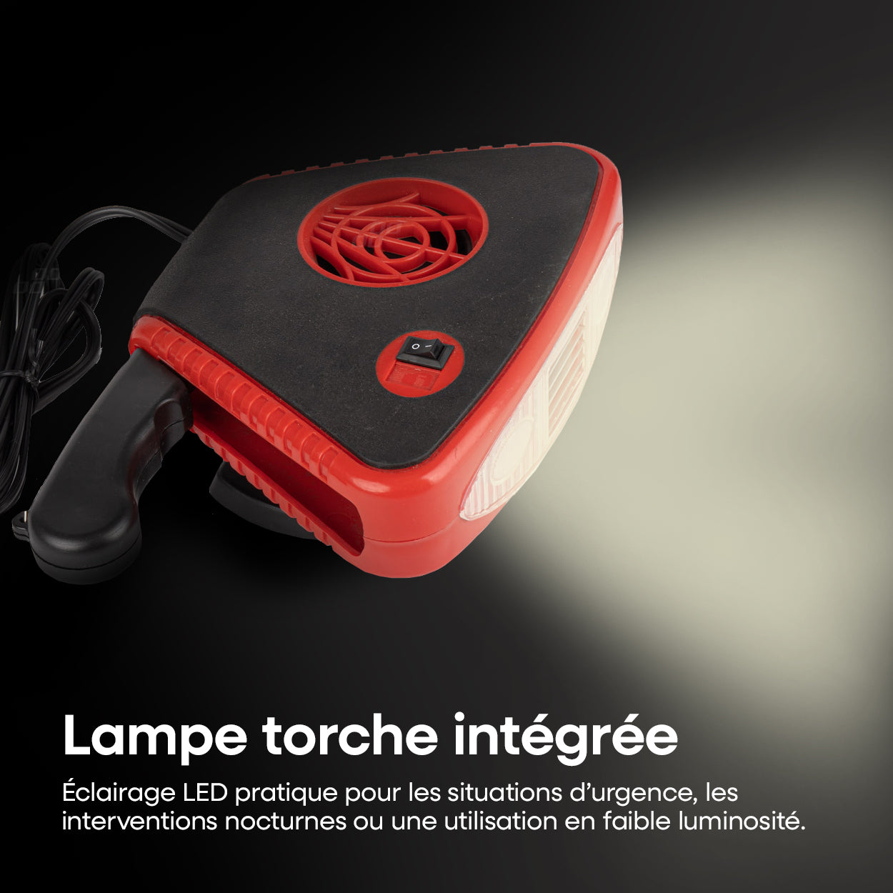 CHAUFFAGE DEGIVRANT/ VENTILATEUR AVEC POIGNEE ET LUMIERE 12V AMIO