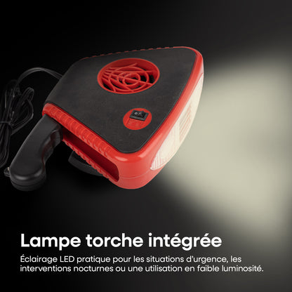 CHAUFFAGE DEGIVRANT/ VENTILATEUR AVEC POIGNEE ET LUMIERE 12V AMIO