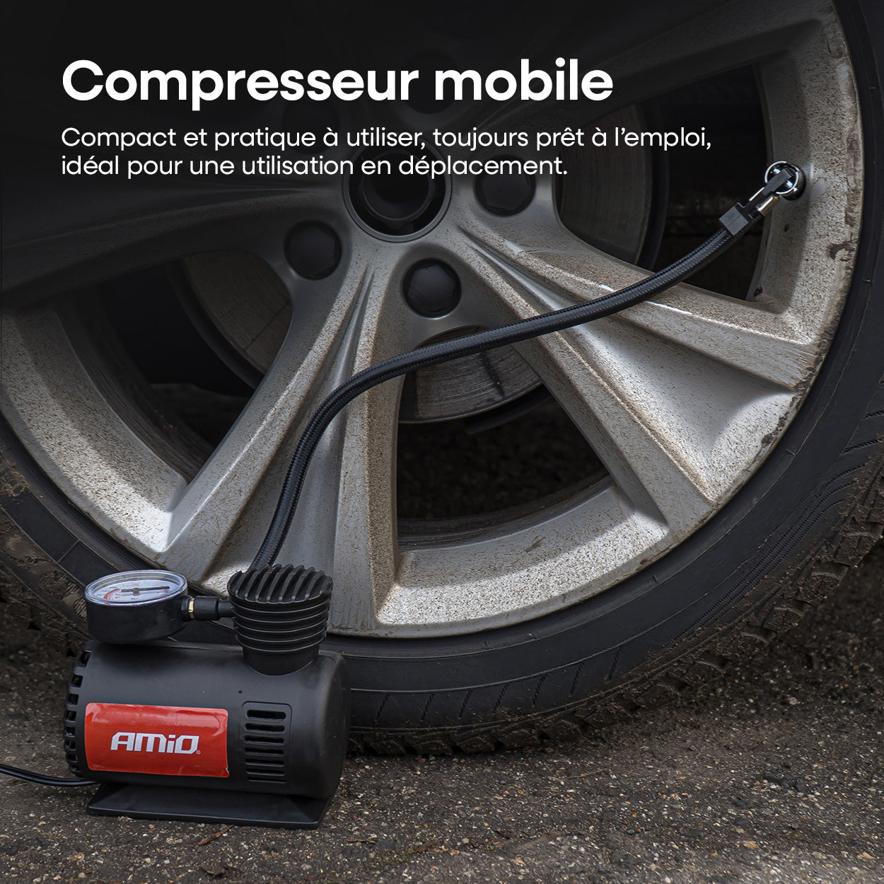 COMPRESSEUR D'AIR GONFLEUR 12V AVEC EMBOUTS AMIO