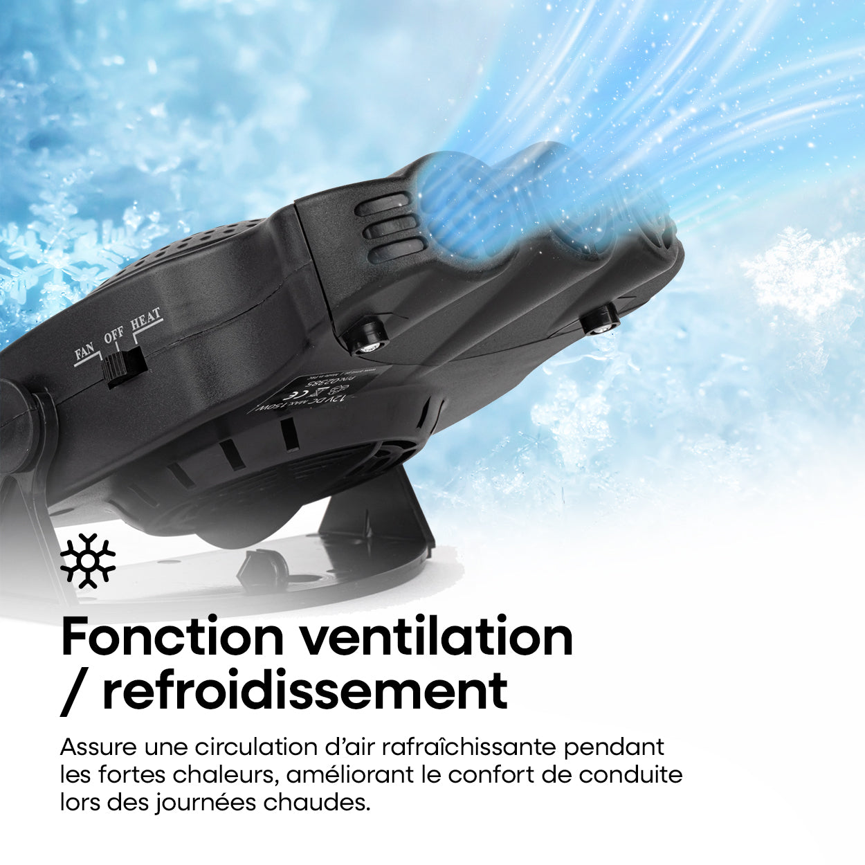 CHAUFFAGE, DEGIVRANT, VENTILATEUR 12V 150W AMIO
