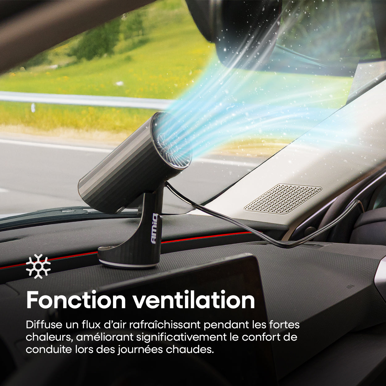 CHAUFFAGE, DEGIVRANT 12V 150W AMOVIBLE SUR PIED OU FIXE DANS PORTE-GOBELET AMIO