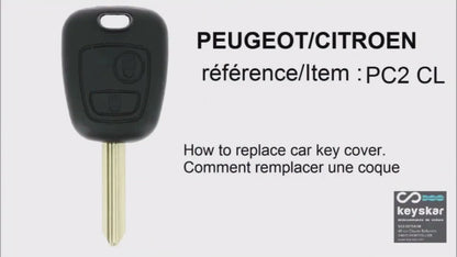 COQUE CLE ADAPTABLE POUR PEUGEOT 2 BOUTONS CLE CROIX KEYSKAR