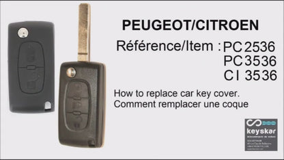 COQUE CLE ADAPTABLE POUR PEUGEOT CE0536 2 BOUTONS  KEYSKAR