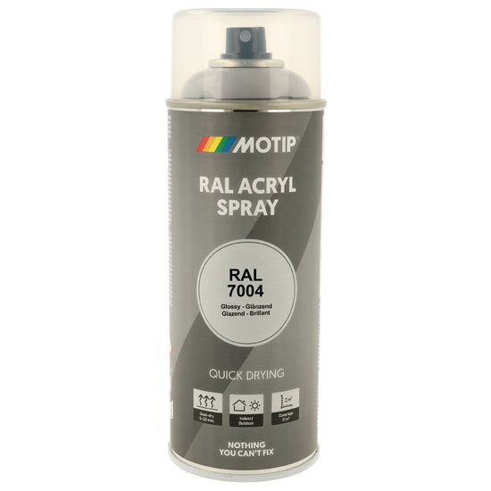 PEINTURE SECHAGE RAPIDE RAL ACRYL RAL7004 BRILLANT AEROSOL 400ML MOTIP