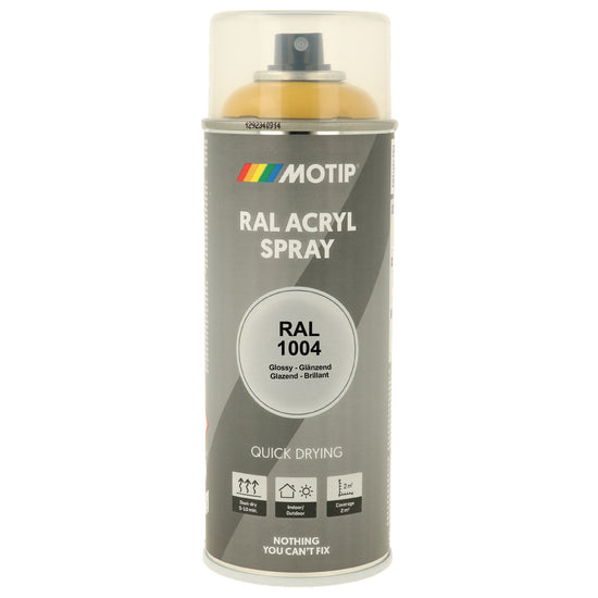 PEINTURE SECHAGE RAPIDE RAL ACRYL RAL1004 BRILLANT AEROSOL 400ML MOTIP